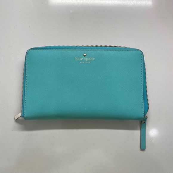 kate spade Bags Kate Spade Large Zip Around Leather Travel Wallet Tiffany Blue Euc Poshmark